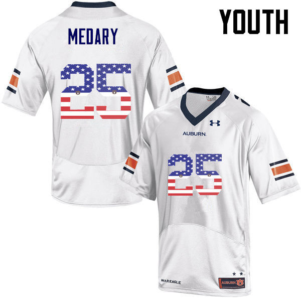 Auburn Tigers Youth Alex Medary #25 White Under Armour Stitched College USA Flag Fashion NCAA Authentic Football Jersey POP5074SY